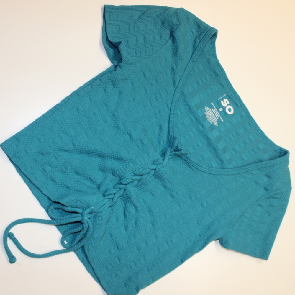 Green blue colored tie crop top